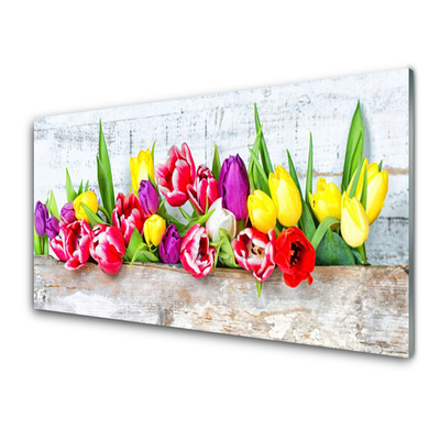 Konyhai üveg fali panel Tulipán virágok természet