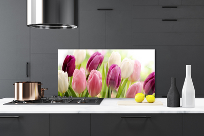 Konyhai üveg fali panel Tulipán virágok természet meadow