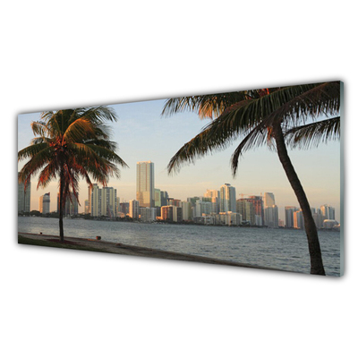 Konyhai falvédő panel Tropical palm city-tenger
