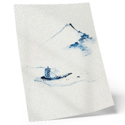Poszter nyomtatás Férfi egy kis csónakban egy folyón, a háttérben a Fuji-heggyel (1830–1850), Hokusai