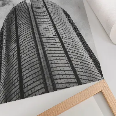 Poszter nyomtatás modern felhőkarcoló szimmetrikus eleganciával