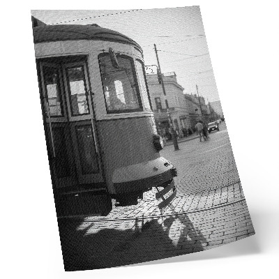 Retro plakát Fekete-fehér villamos a városközpontban