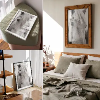 Poszter nyomtatás fekete-fehér elegáns lószem mintával