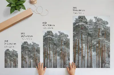 Poszter téli erdő havas fákkal, békés és harmonikus természetábrázolással