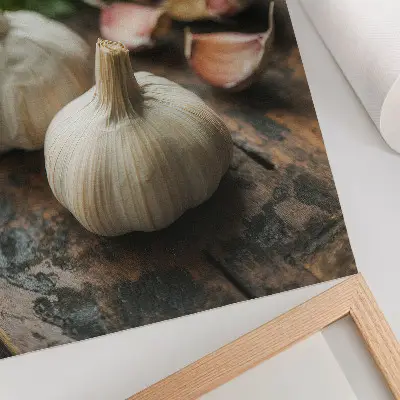 Poszter fokhagyma a fán természetes rusztikus stílusban