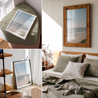 Retro plakát Strand, nyugodt tenger, kék ég, minimalizmus, harmónia