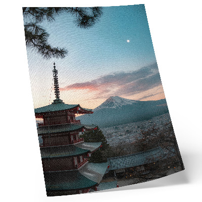 Retro plakát Pagoda a háttérben a hegyi árnyalatok az ég harmóniájában