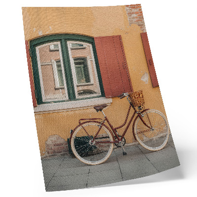 Retro plakát Egy kerékpár egy színes retró homlokzat hátterében