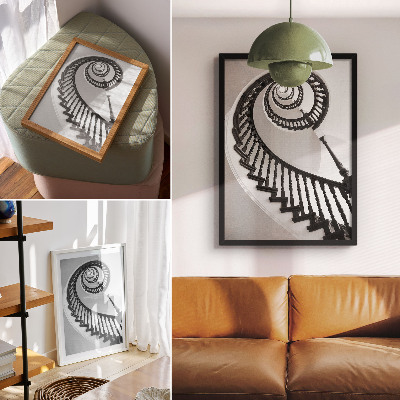 Poszter nyomtatás Csigalépcső fekete-fehér elegancia modernitás