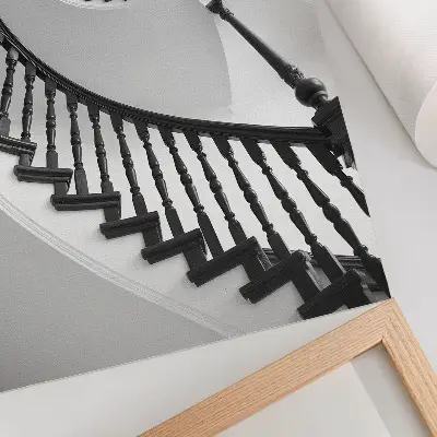 Poszter nyomtatás csigalépcső fekete-fehér elegáns modern stílusban