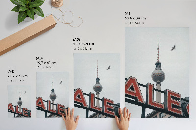 Retro plakát TV-torony piros neon szürke