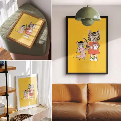 Poszter nyomtatás macska és egér mintás mesefigurák