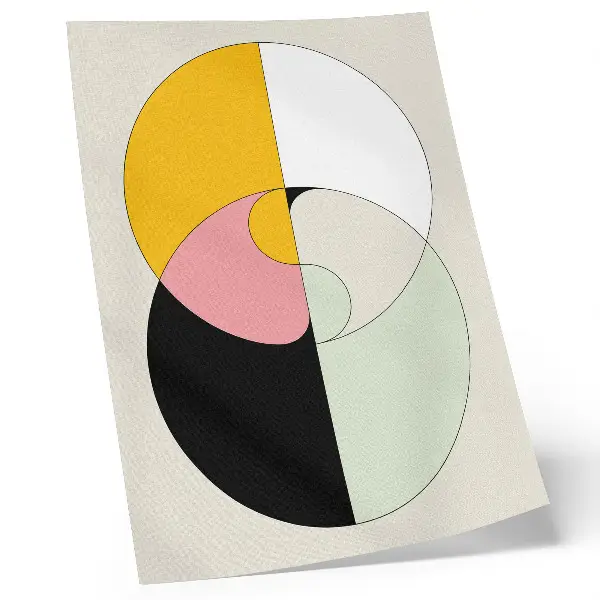 Retro plakát geometrikus körökkel, kontrasztos színekkel és minimalista stílusban