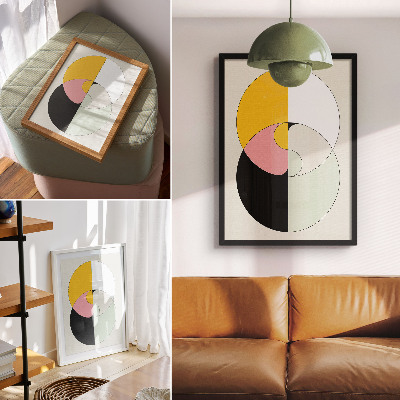 Retro plakát Geometrikus körök, kontrasztos színek, minimalista stílus