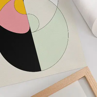 Retro plakát geometrikus körökkel, kontrasztos színekkel és minimalista stílusban
