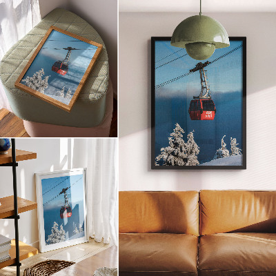 Poszter nyomtatás Téli táj piros gondola fehér fák