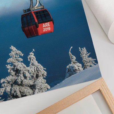 Poszter nyomtatás Téli táj piros gondola fehér fák
