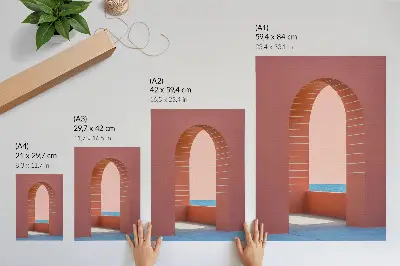 Poszter pasztell ívek tenger minimalista építészeti stílusban