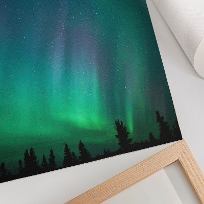 Poszter nyomtatás Aurora Borealis türkizkék égbolt csillogó csillagok
