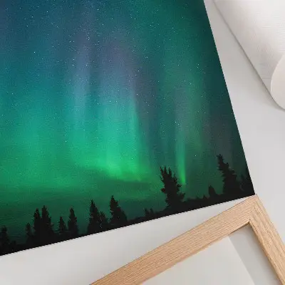 Poszter nyomtatás auróra borealis türkizkék égbolttal és csillogó csillagokkal