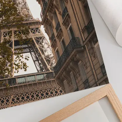 Retro plakát Eiffel-torony építészet fák meleg színekben