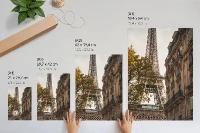 Retro plakát Eiffel-torony építészet fák meleg színekben