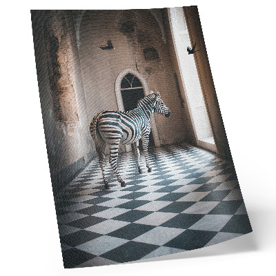 Retro plakát Zebra a madarak repülése közben, építészet hátterében