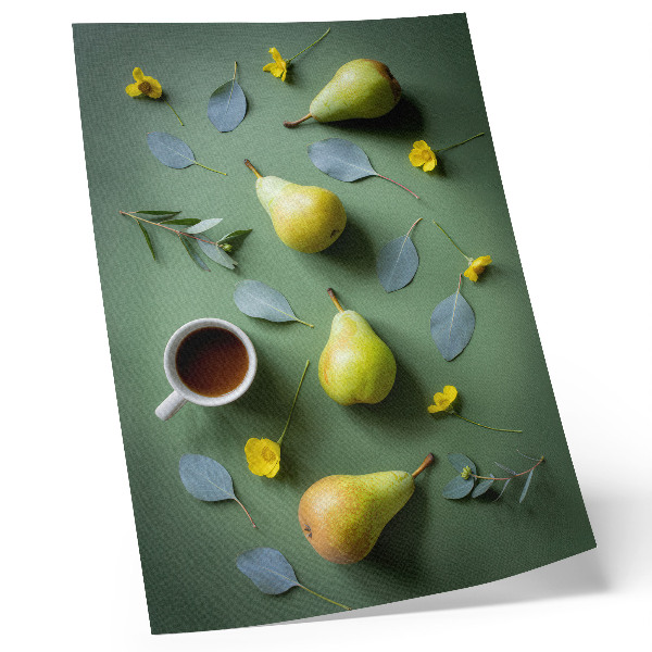 Poszter nyomtatás Zöld háttér tea körte virágok levelek