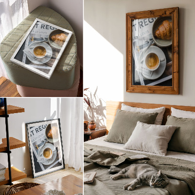 Retro plakát Fekete-fehér háttér kávé croissant elegancia kikapcsolódás