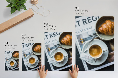 Retro plakát Fekete-fehér háttér kávé croissant elegancia kikapcsolódás