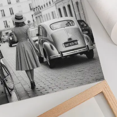 Poszter klasszikus autó retro bájjal a városban
