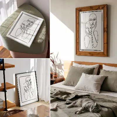Poszternyomtatás minimalista eleganciájú fekete vonalas arckontúr minta