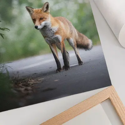 Poszter nyomtatás róka mintával zöld természetes környezetben minimalista stílusban