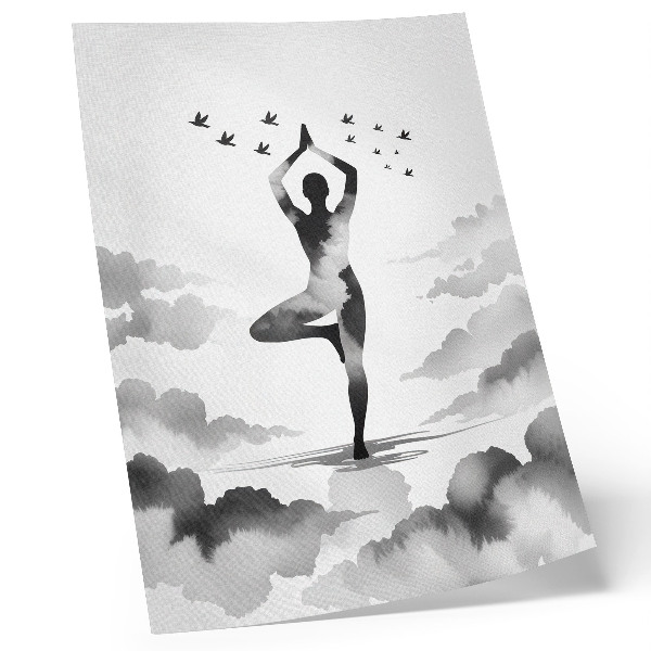 Poszter nyomtatás Fekete-fehér sziluett a felhőkben madarakkal