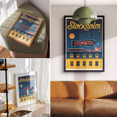 Retro plakát Neonreklám modern építési éjszakai fény