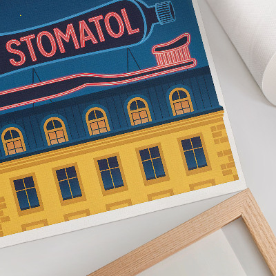 Retro plakát Neonreklám modern építési éjszakai fény