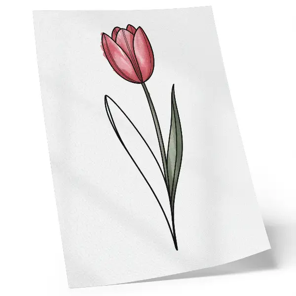Poszter rózsaszín tulipán egyszerű kontúros mintával