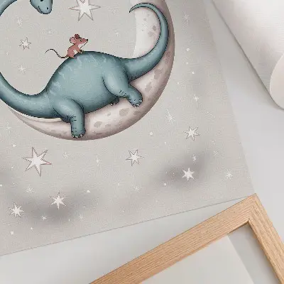 Poszter nyomtatás dinoszaurusz a holdon csillagos pasztell űrben