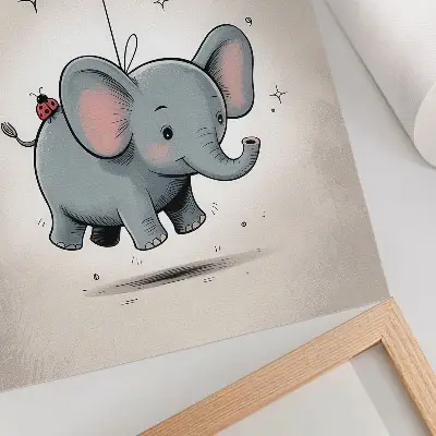 Poszter rózsaszín elefánt lufival mintával, gyermeköröm stílusban