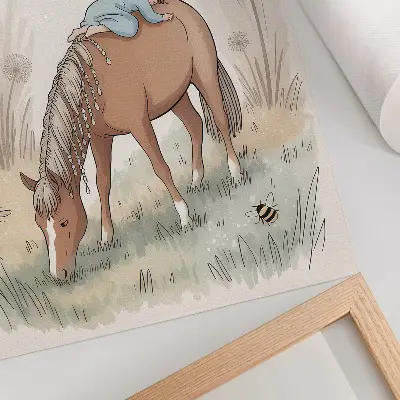 Poszter meleg pasztellszínű bébi ló pitypangokkal