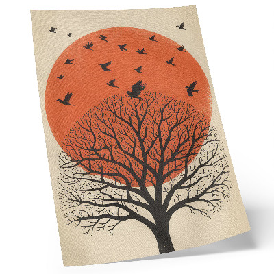 Poszter nyomtatás Madarak, fa, nap, motívum, minimalista stílus