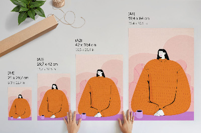 Poszter nyomtatás Egy karakter grafikája narancssárga pulóverben, rózsaszín háttér előtt