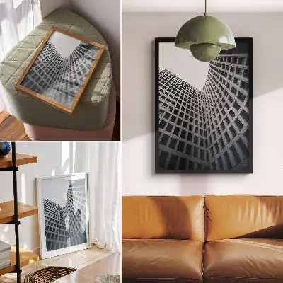 Retro plakát modern építészet függőleges vonalak mintával