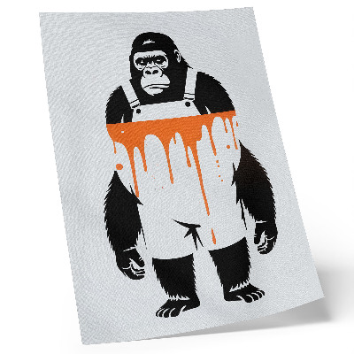 Retro plakát Egy overallos gorilla élénk narancssárga háttér előtt