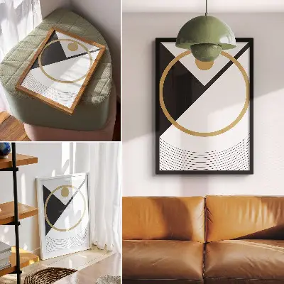 Retro plakát geometrikus mintával és kontrasztos színekkel modern stílusban