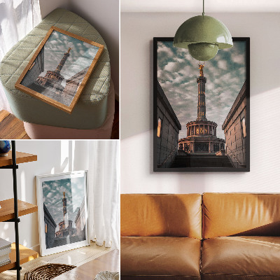 Retro plakát Egy elegáns oszlop angyallal és modern építészettel