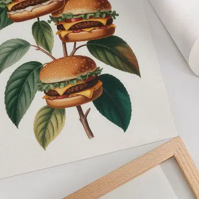 Poszter hamburgerek növekedése egy zöld fa ágain
