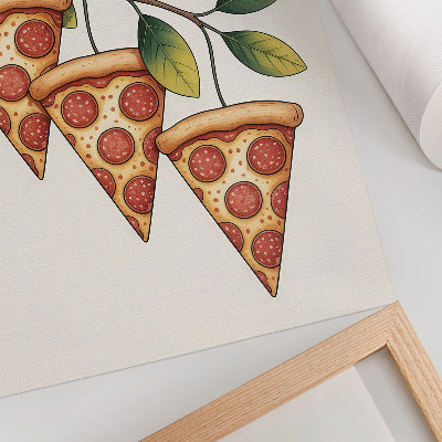 Retro plakát Pizzaszeletek egy faágon, vidám színekben