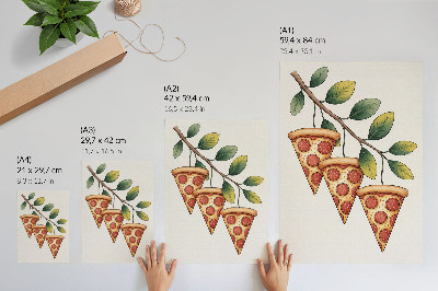Retro plakát Pizzaszeletek egy faágon, vidám színekben