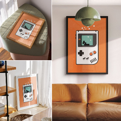 Poszter nyomtatás Retro konzol pixel képernyő narancssárga háttér